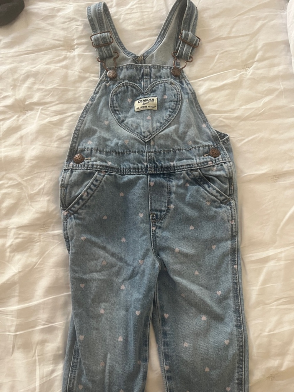 OshKosh B'gosh Light Blue Denim Heart Print Overalls